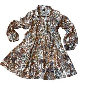 SHIEN, Paisley, Short, Button down, Dress with long sleeves, L/XL
